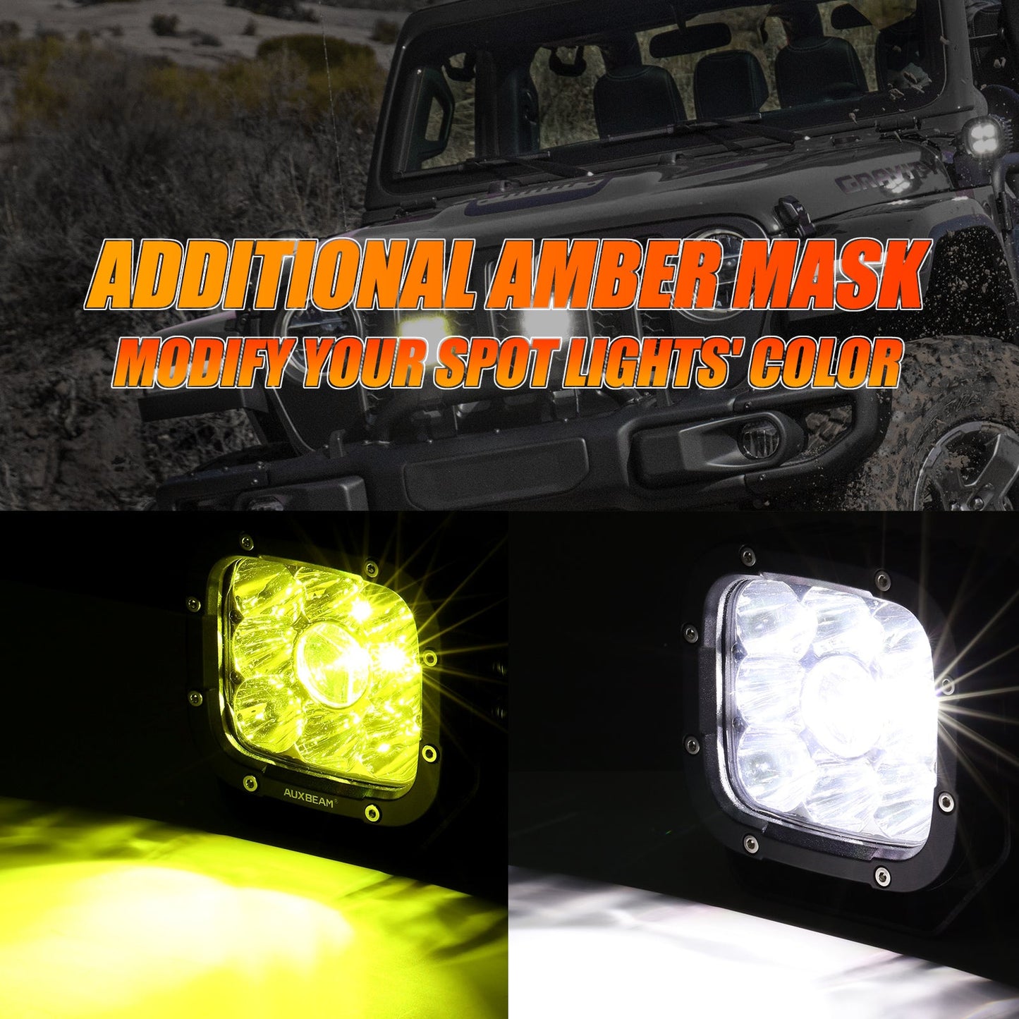 Auxbeam 5 INCH 110W WHITE/AMBER LED DRIVING LIGHTS PODS LIGHT FOR SUV JEEP FORD OFF-ROAD PICKUP TRUCK TRACTOR