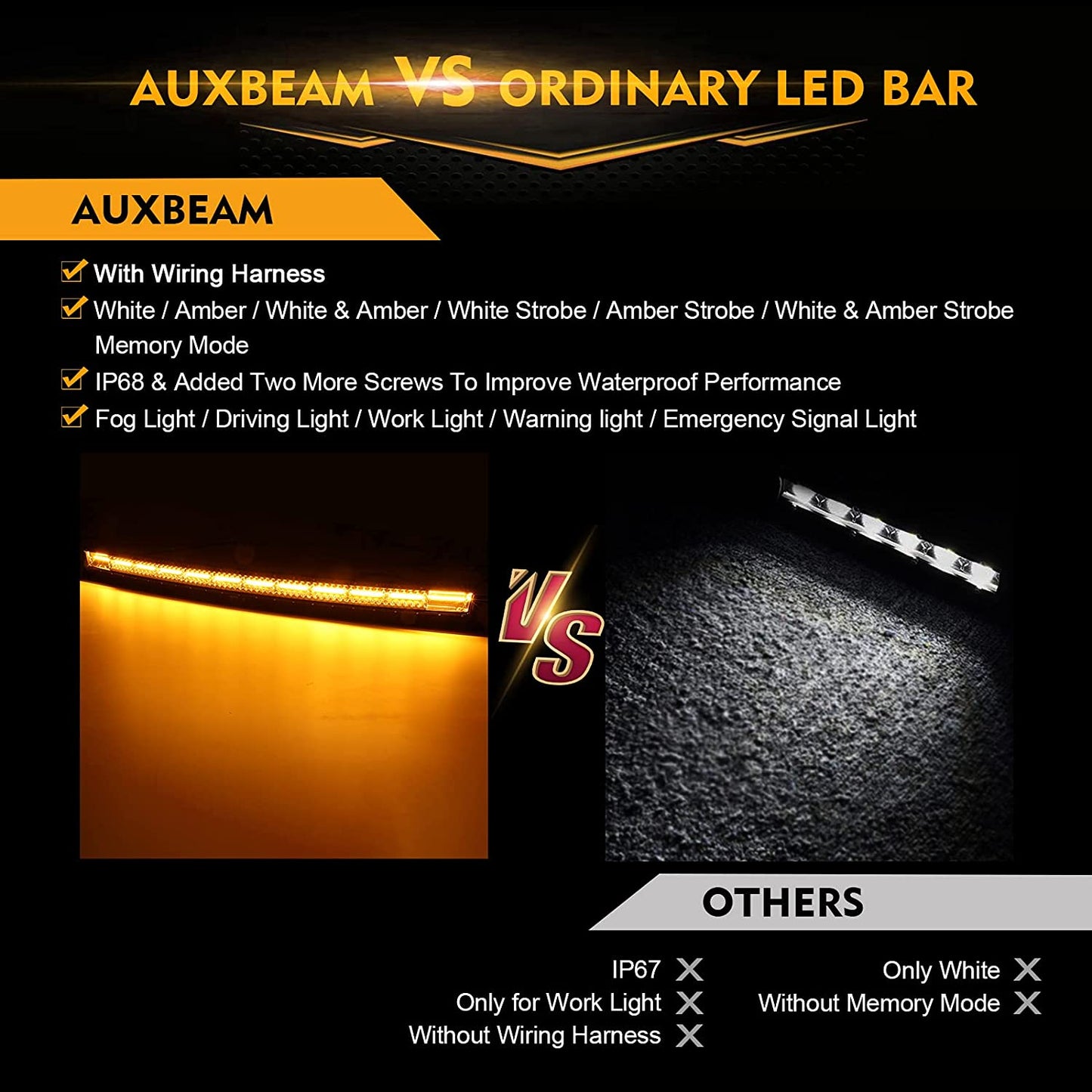 50 INCH 6 MODES WHITE&AMBER CURVED OFF ROAD LED LIGHT BAR