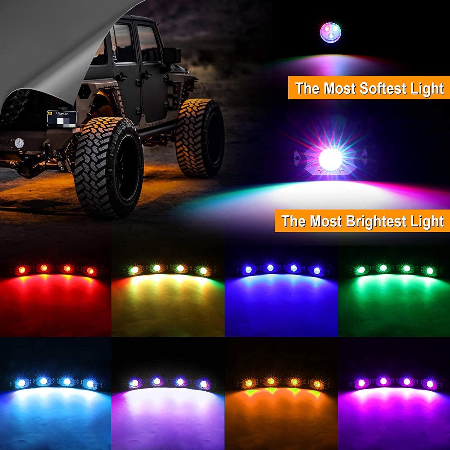 (4PCS SET) RGB LED ROCK LIGHT SET WITH BLUETOOTH CONTROLLER