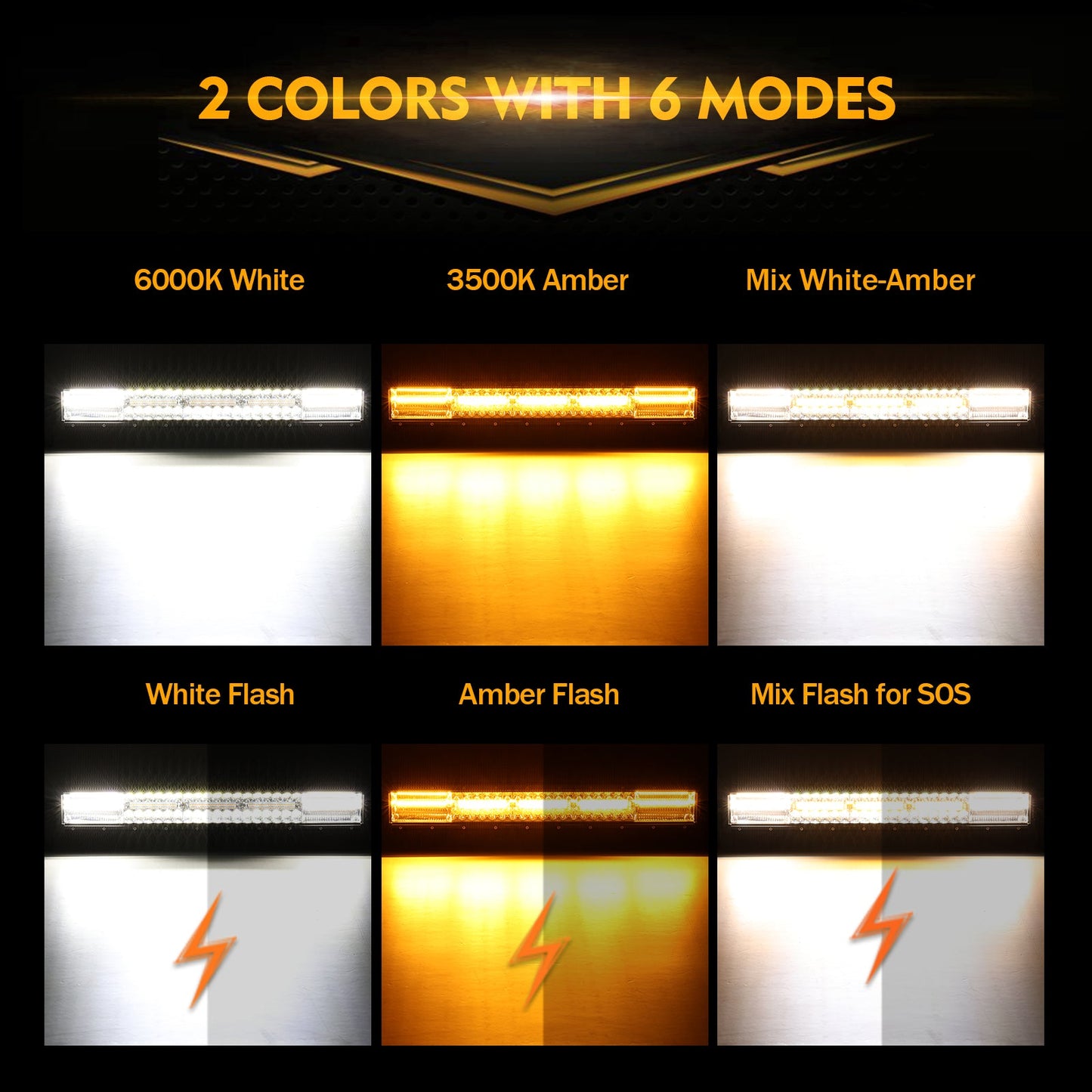 22 INCH 6 MODES WHITE&AMBER OFF ROAD LED LIGHT BAR