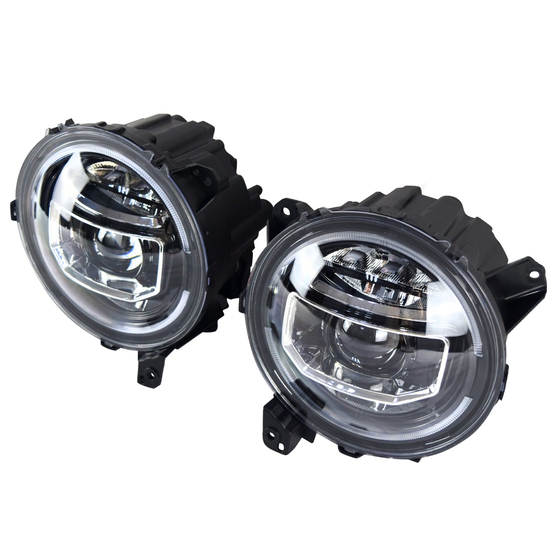 9 INCH LED HALO HEADLIGHTS & DEMON GRILLE W/ MESH COMBO FOR 18-23 JEEP WRANGLER JL & GLADIATOR JT