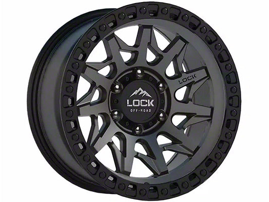 Lock Off-Road Lunatic Matte Grey with Matte Black Ring 6-Lug Wheel; 17x9; -12mm Offset