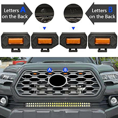 (4PCS/SET) LED FRONT GRILLE LIGHTS AMBER LIGHT FOR TOYOTA TACOMA 2020-2022 TRD OFF ROAD/TRD SPORT (YELLOW SHELL)