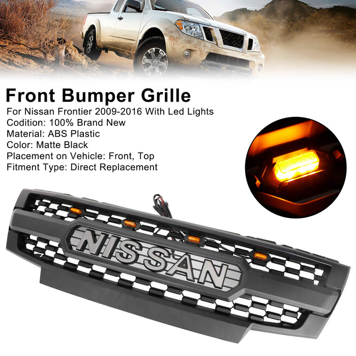 Nissan Frontier 2009-2019 Black Front Bumper Grille Grill W/ Led Lights