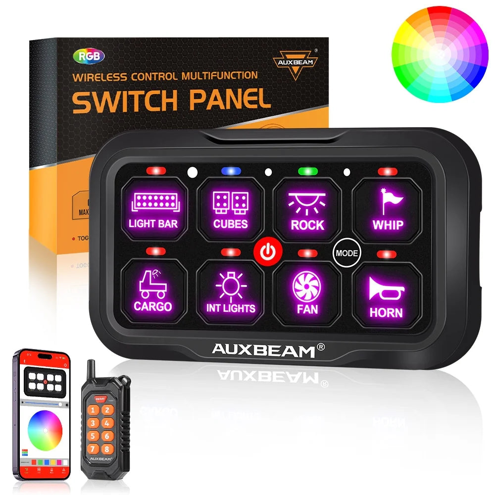 AC SERIES 8/12 GANG RGB SWITCH PANEL WITH APP&REMOTE CONTROL, TOGGLE/ MOMENTARY/ PULSED MODE SUPPORTED(ONE-SIDED OUTLET)