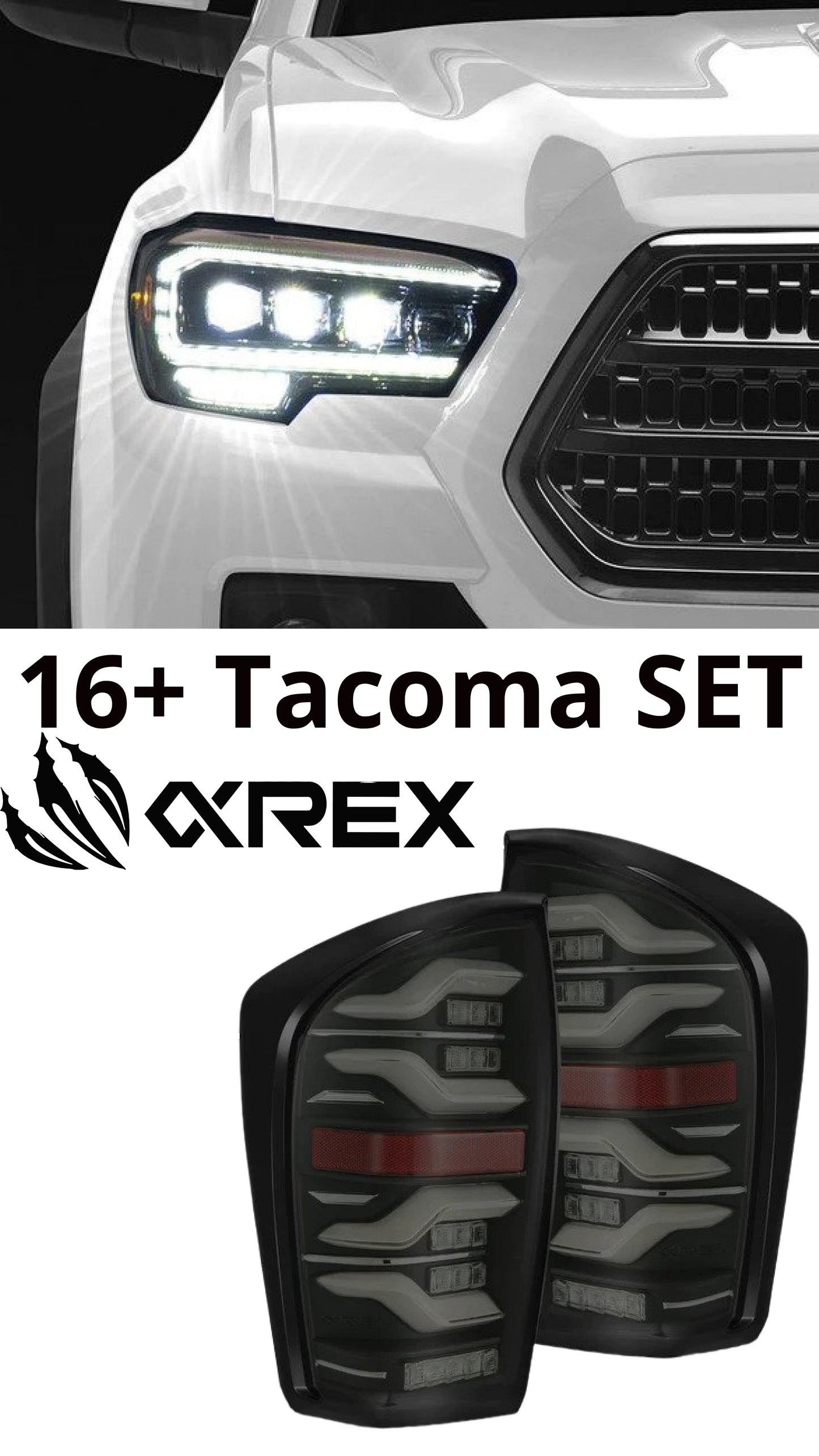 AlphaRex NOVA-Series LED Projector Headlights; Alpha Black Housing; Clear Lens (16-23 Tacoma SR5) + TAIL LIGHT SET