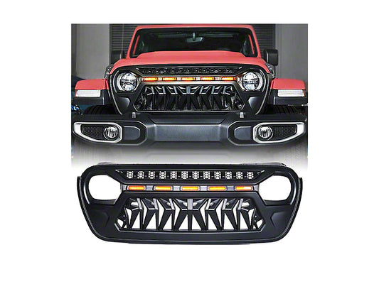 Venom Grille with Amber LED Running Lights; Black (18-23 Jeep Wrangler JL)