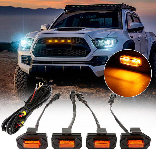 (4PCS/SET) LED FRONT GRILLE LIGHTS AMBER LIGHT FOR TOYOTA TACOMA 2020-2022 TRD OFF ROAD/TRD SPORT (YELLOW SHELL)