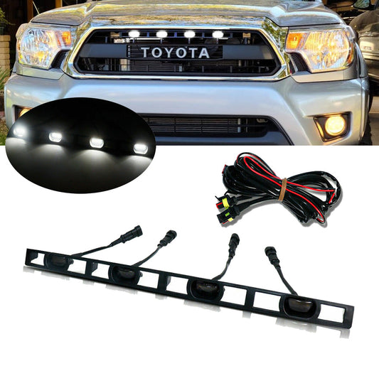 LED FRONT HOOD GRILLE LIGHT WHITE LIGHT RETROFIT WITH WIRING HARNESS FIT FOR TOYOTA TACOMA TRD PRO 2012-2015 (SMOKED SHELL)