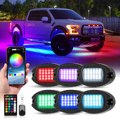 RGBW LED ROCK LIGHTS KIT WITH BLUETOOTH APP & WIRELESS REMOTE CONTROL, MULTICOLOR NEON UNDERGLOW LIGHTS WITH BRAKE LIGHT FUNCTION