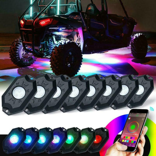 8 PCS/SET  RGB LED ROCK LIGHT SET WITH BLUETOOTH CONTROLLER FOR ATV UTV