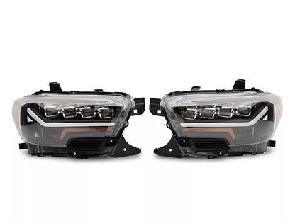 Quad-Pro LED Projector Headlights; Black Housing; Clear Lens (16-23 Tacoma w/ Factory LED DRL)