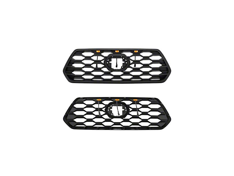 TRD Sport Style Upper Replacement Grille with Raptor Style Lights; Black (16-23 Tacoma)