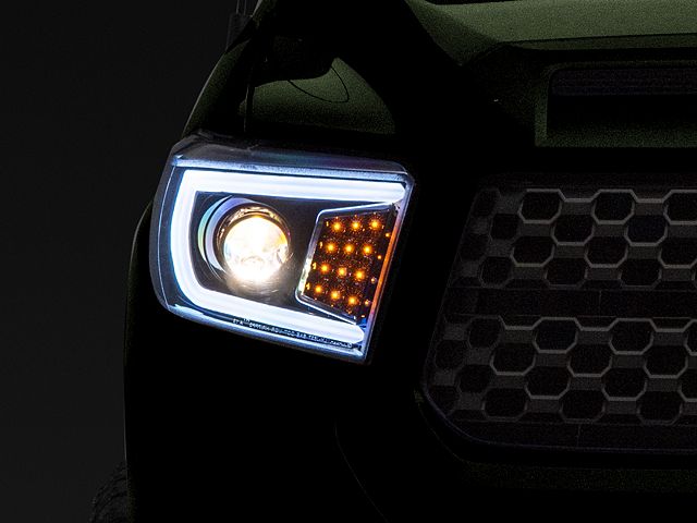 LED C-Bar Projector Headlights with Sequential Turn Signals; Gloss Black Housing; Smoked Lens (14-21 Tundra w/ Factory Halogen Headlights)