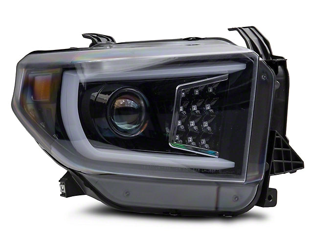 LED C-Bar Projector Headlights with Sequential Turn Signals; Gloss Black Housing; Smoked Lens (14-21 Tundra w/ Factory Halogen Headlights)