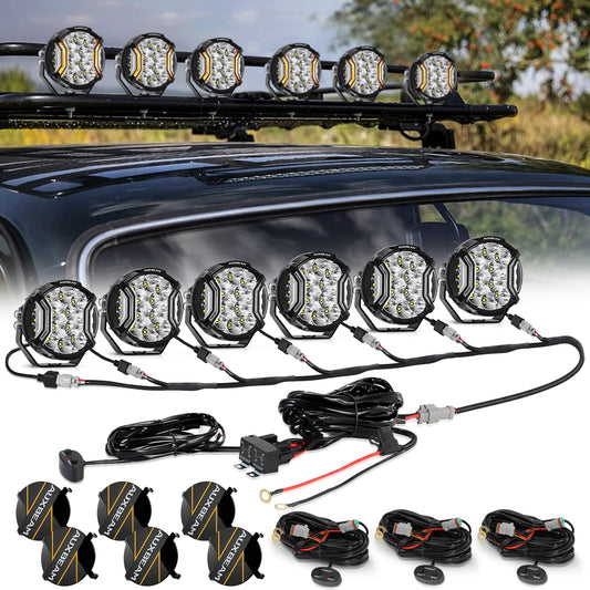 V-ULTRA SERIES 6 PCS 5 INCH 172W LED SIDE SHOOTER AMBER DRL WITH POWER HARNESS WHITE