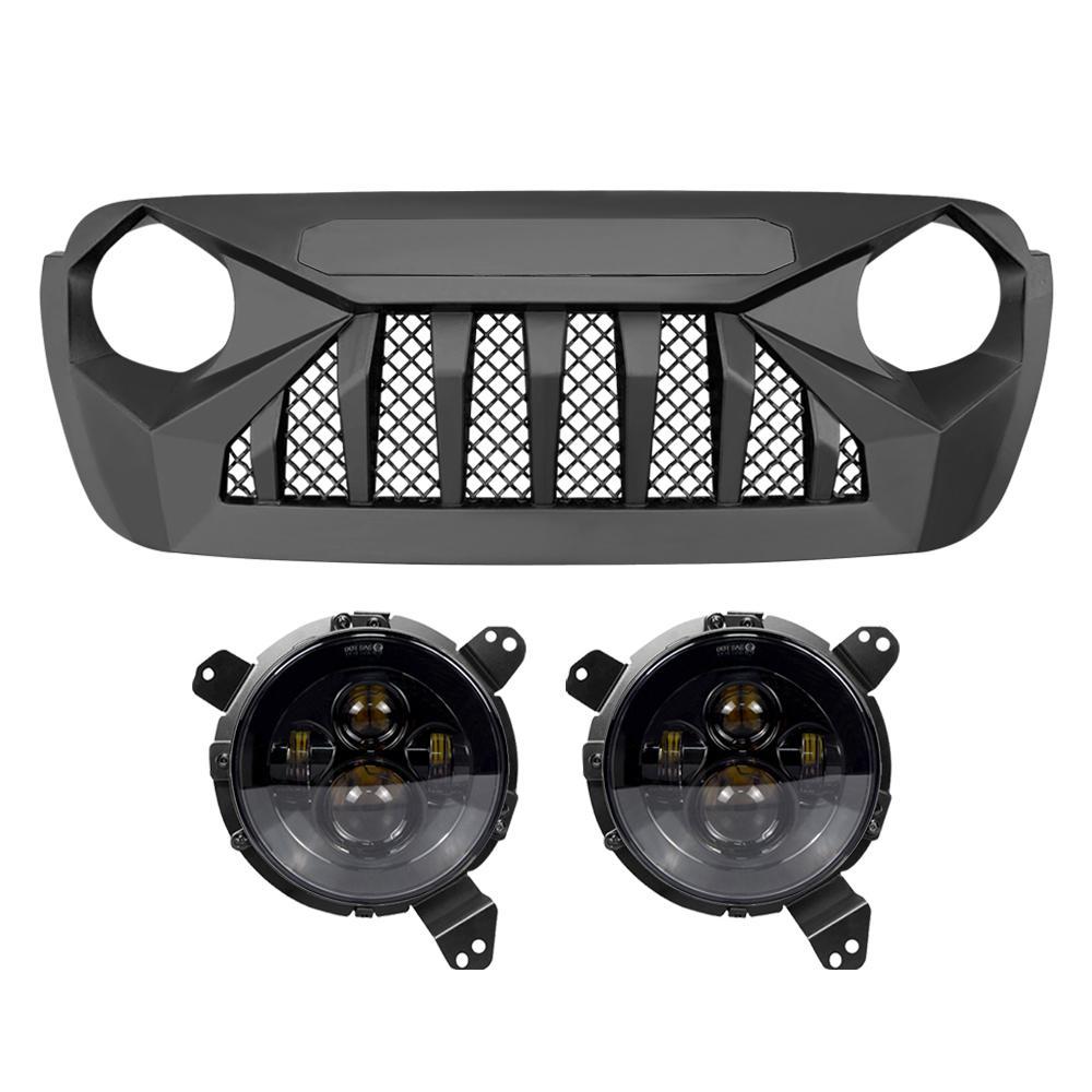 DEMON GRILLE & SMOKED HEADLIGHTS COMBO FOR 18-23 JEEP WRANGLER JL & GLADIATOR JT