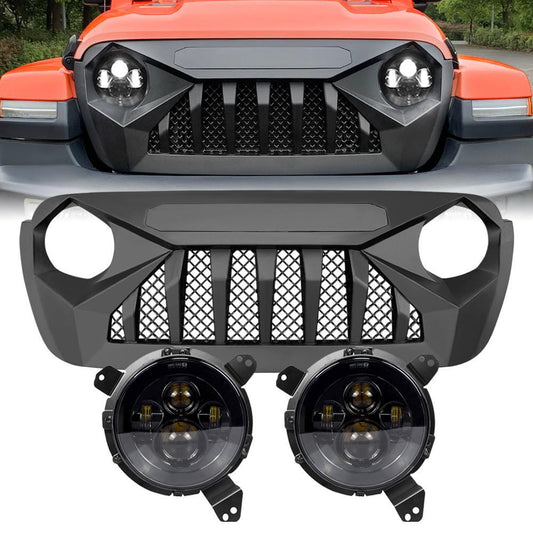 DEMON GRILLE & SMOKED HEADLIGHTS COMBO FOR 18-23 JEEP WRANGLER JL & GLADIATOR JT