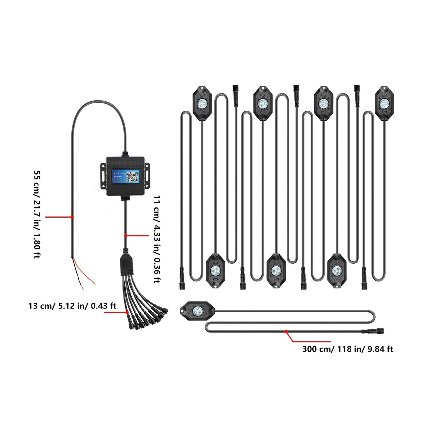 8 PCS/SET  RGB LED ROCK LIGHT SET WITH BLUETOOTH CONTROLLER FOR ATV UTV