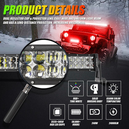 NEW 42 INCH V-PRO SERIES CURVED RGBW COLOR CHANGING OFF ROAD LED LIGHT BAR