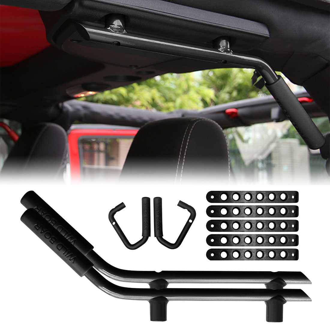 FRONT & REAR GRAB HANDLES & ALUMINUM DOOR GRAB HANDLE INSERTS COVER COMBO-BLACK FOR 07-18 JEEP WRANGLER JK/JKU