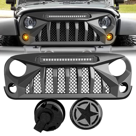 GLADIATOR GRILLE W/ LED OFF-ROAD LIGHTS & SMOKED STAR TURN LIGHTS COMBO FOR 07-18 WRANGLER JK