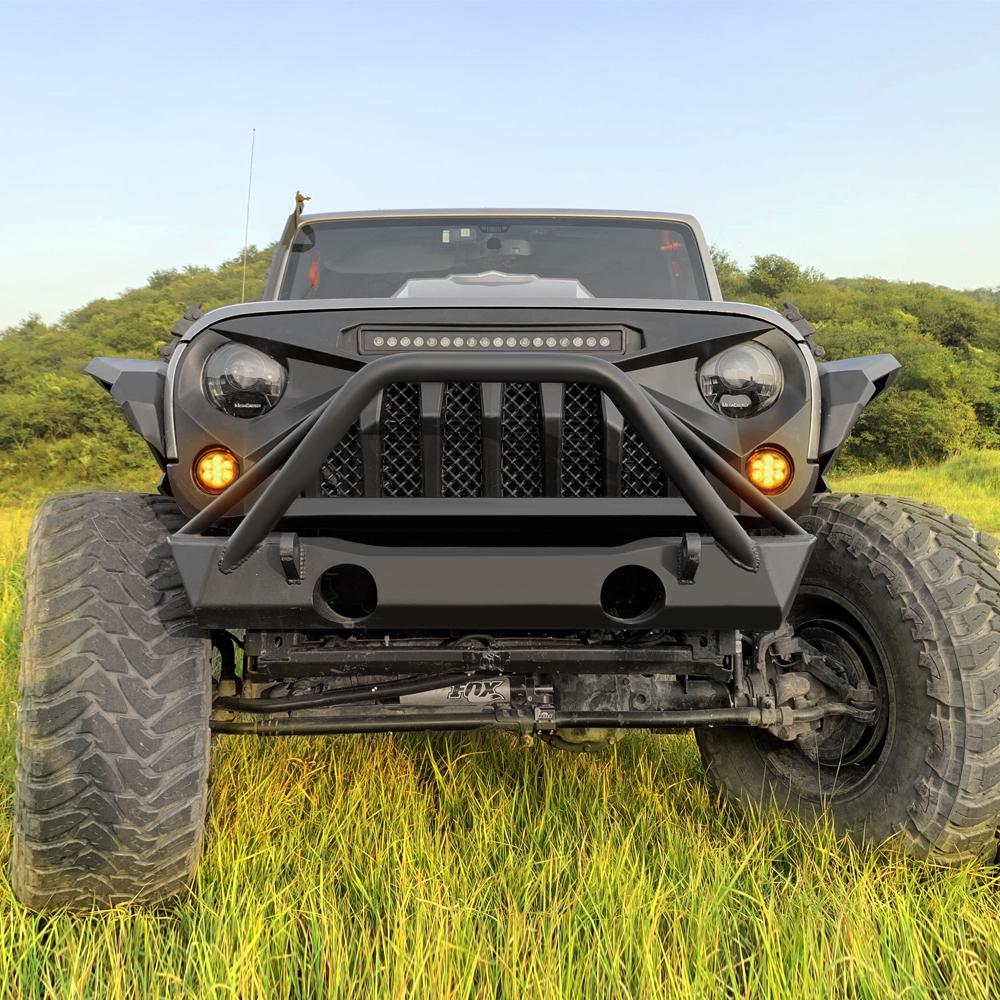 GLADIATOR GRILLE W/ LED OFF-ROAD LIGHTS & SMOKED TURN LIGHTS COMBO FOR 07-18 WRANGLER JK