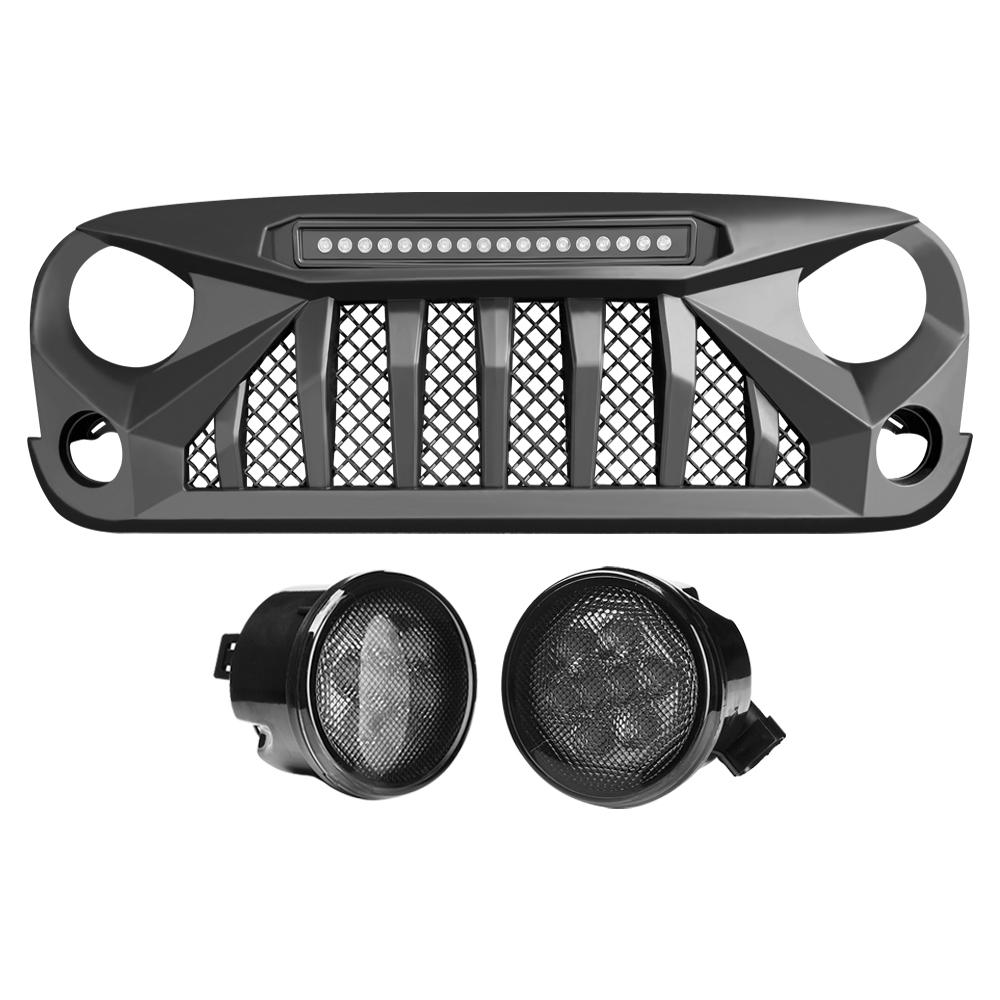 GLADIATOR GRILLE W/ LED OFF-ROAD LIGHTS & SMOKED TURN LIGHTS COMBO FOR 07-18 WRANGLER JK