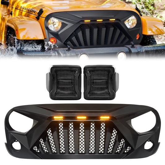 GOLIATH GRILLE W/ LED AMBER LIGHTS & JK TO JL CONVERSION TAIL LIGHTS FOR 07-18 WRANGLER JK