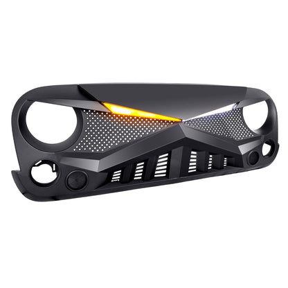 HAWKE GRILLE W/DRL TURN SIGNAL LIGHT-MATTE BLACK FOR 07-18 JEEP WRANGLER JK