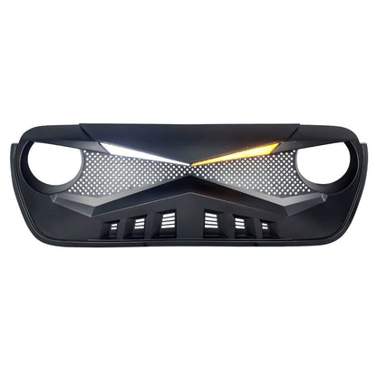 HAWKE GRILLE W/DRL TURN SIGNAL LIGHT-MATTE BLACK FOR 18-23 JEEP WRANGLER JL & GLADIATOR JT W/O TRAILCAM