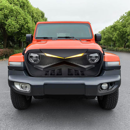 HAWKE GRILLE W/DRL TURN SIGNAL LIGHT-MATTE BLACK FOR 18-23 JEEP WRANGLER JL & GLADIATOR JT W/O TRAILCAM