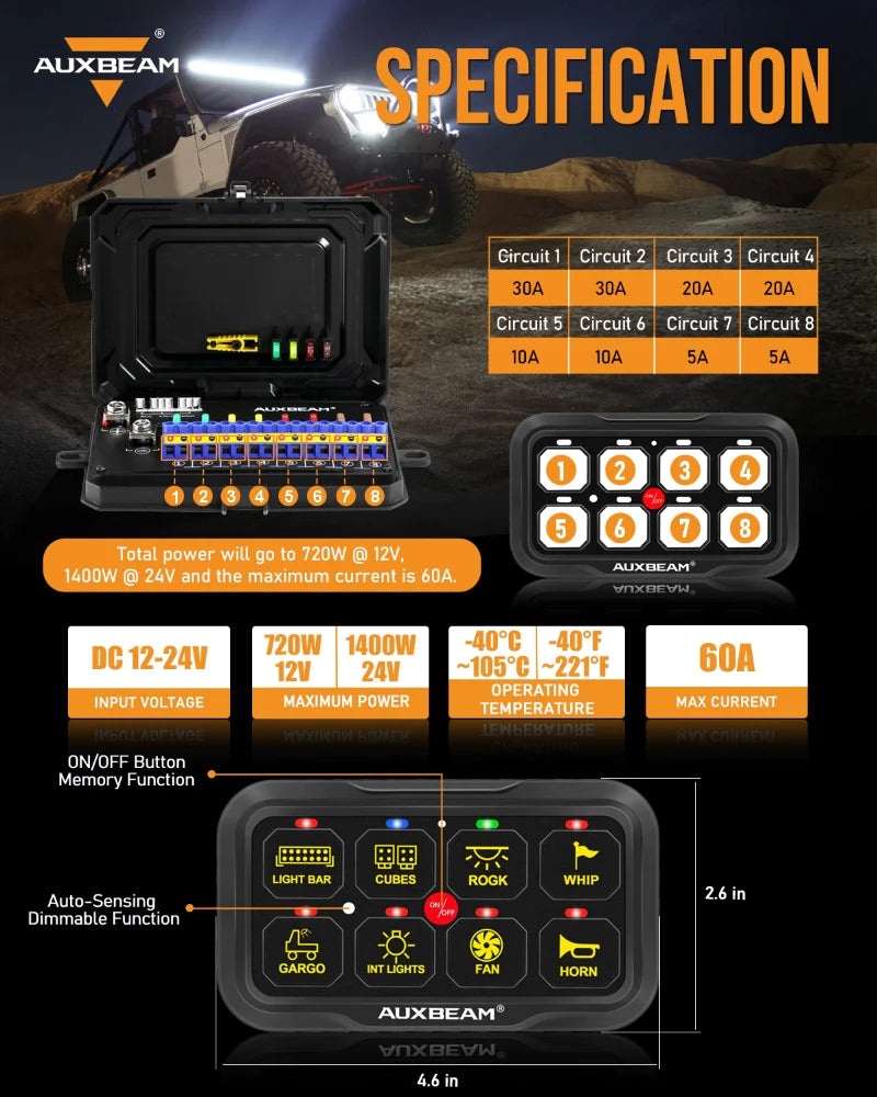 RA80 X2 RGB SWITCH PANEL, TOGGLE/ MOMENTARY/ PULSED MODE SUPPORTED（WITHOUT APP）