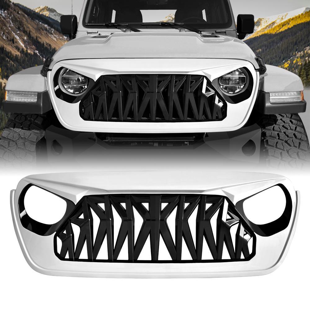 SHARK GRILLE - WHITE & BLACK FOR 18-23 JEEP WRANGLER JL & GLADIATOR JT W/O TRAILCAM