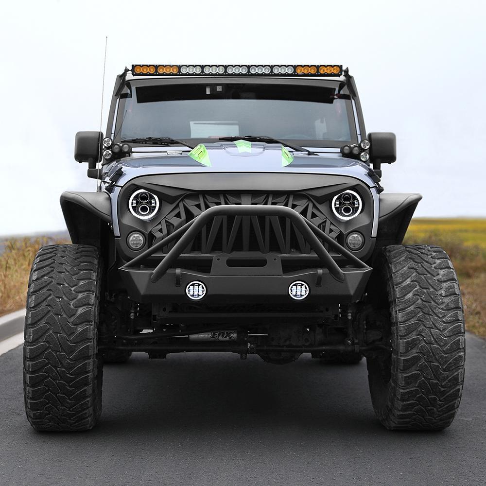 SHARK GRILLE & HALO HEADLIGHTS & HALO FOG LIGHTS COMBO FOR 07-18 WRANGLER JK/ JKU