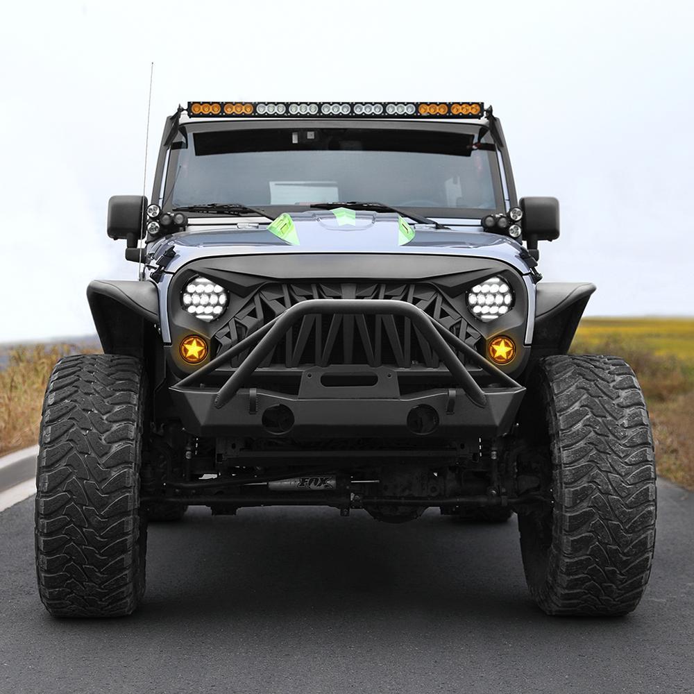 SHARK GRILLE & HONEYCOMB HEADLIGHTS & AMBER TURN SIGNALS COMBO FOR 07-18 WRANGER JK/ JKU