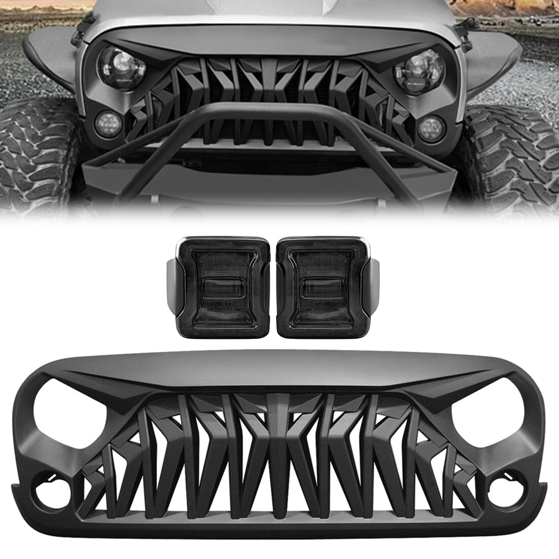 SHARK GRILLE & JK TO JL CONVERSION TAIL LIGHTS FOR 07-18 WRANGLER JK