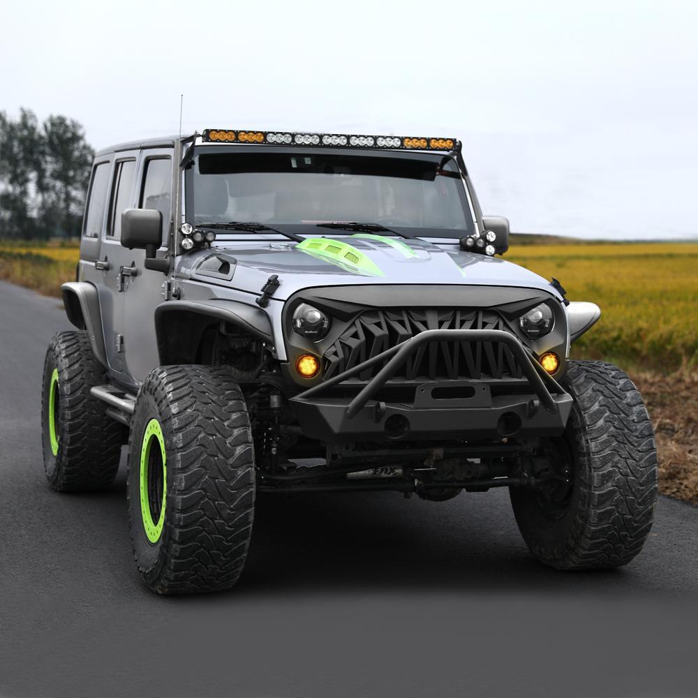 SHARK GRILLE & SMOKE TURN SIGNAL LIGHTS COMBO FOR JEEP WRANGER JK/ JKU