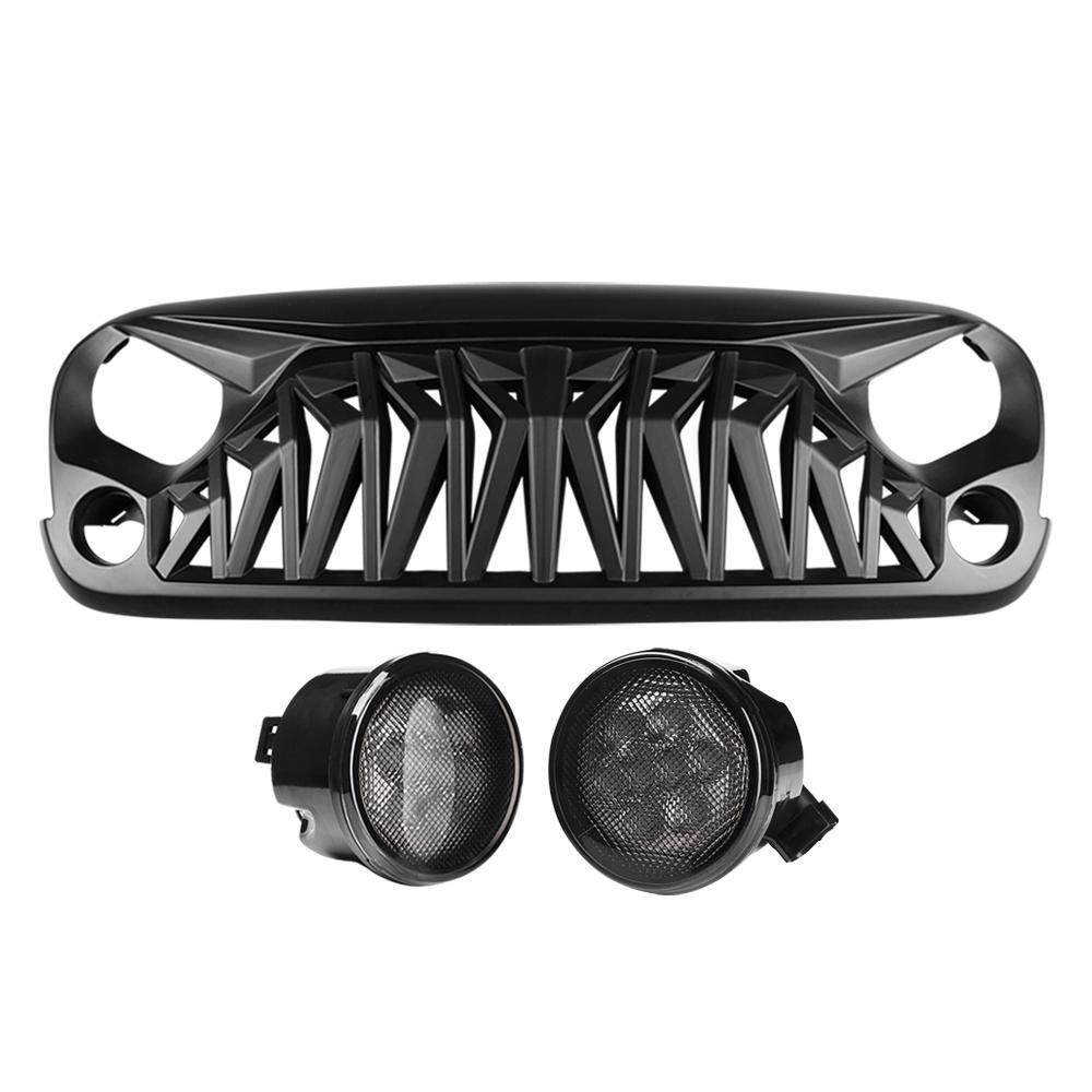 SHARK GRILLE & SMOKE TURN SIGNAL LIGHTS COMBO FOR JEEP WRANGER JK/ JKU