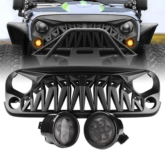 SHARK GRILLE & SMOKE TURN SIGNAL LIGHTS COMBO FOR JEEP WRANGER JK/ JKU