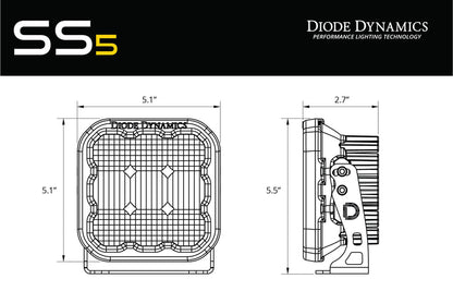 Diode Dynamics SS5 SPORT UNIVERSAL CROSSLINK 5-POD LIGHTBAR YELLOW COMBO