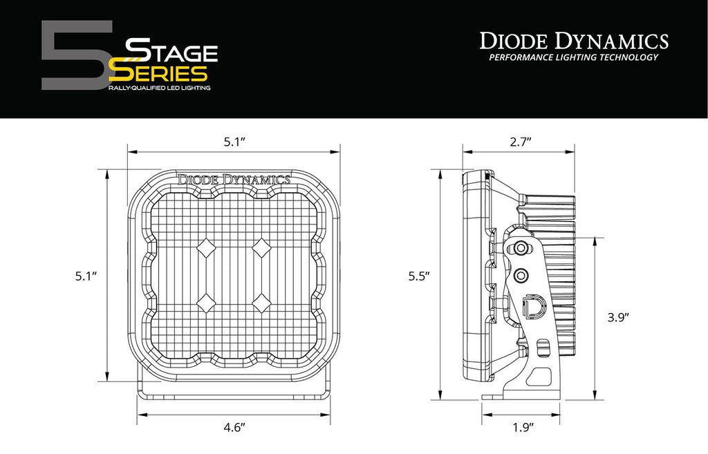 Diode Dynamics SS5 LED POD SPORT YELLOW DRIVING (SINGLE)