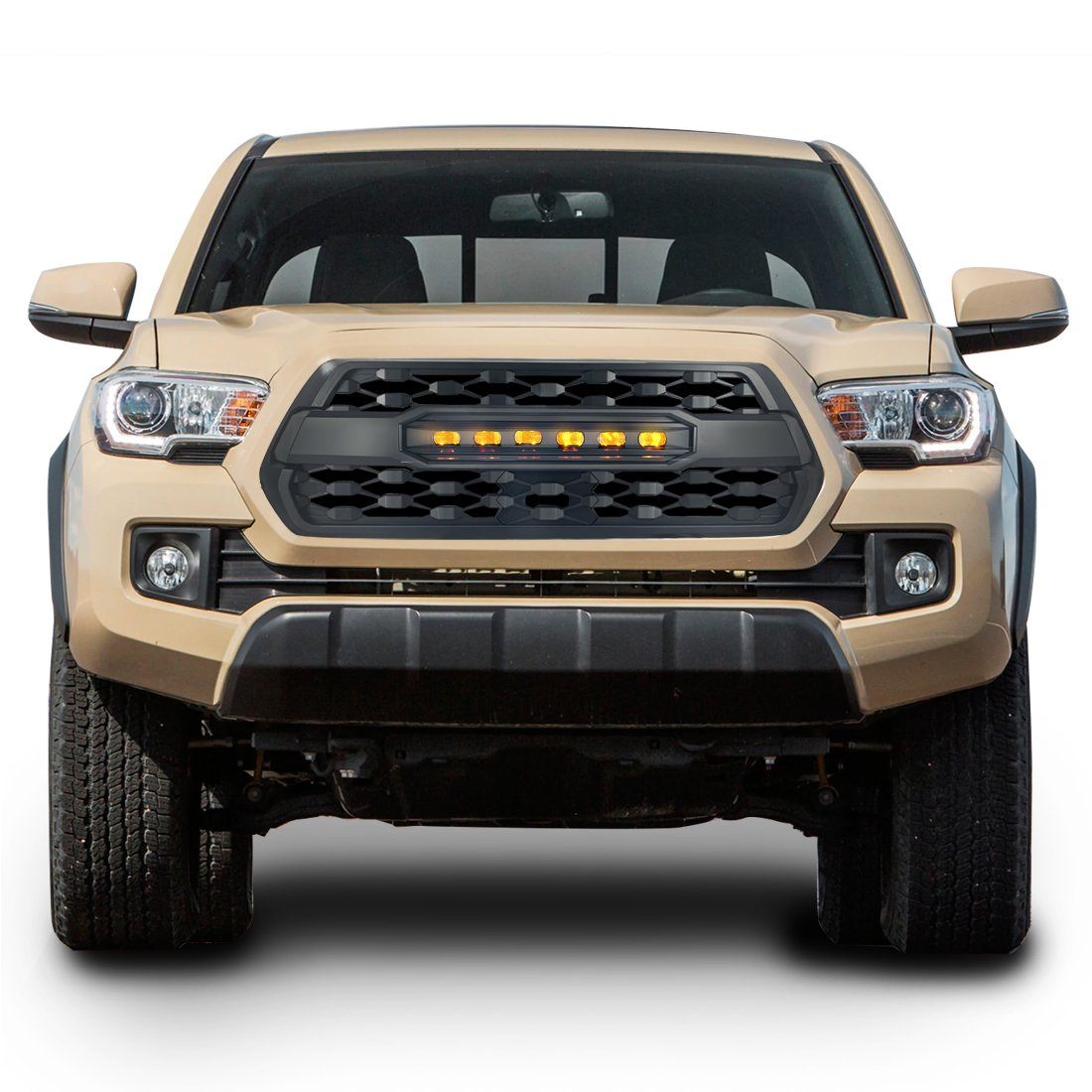 TRD PRO STYLE FRONT GRILLE W/ LED OFF-ROAD LIGHTS FOR 2016-2021 TOYOTA TACOMA- MATTE BLACK