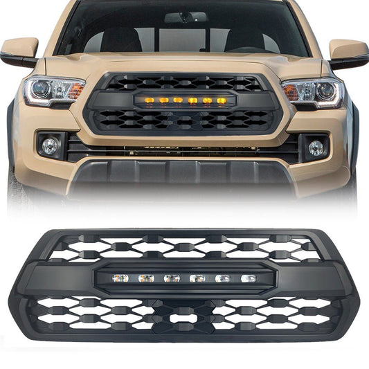 TRD PRO STYLE FRONT GRILLE W/ LED OFF-ROAD LIGHTS FOR 2016-2021 TOYOTA TACOMA- MATTE BLACK