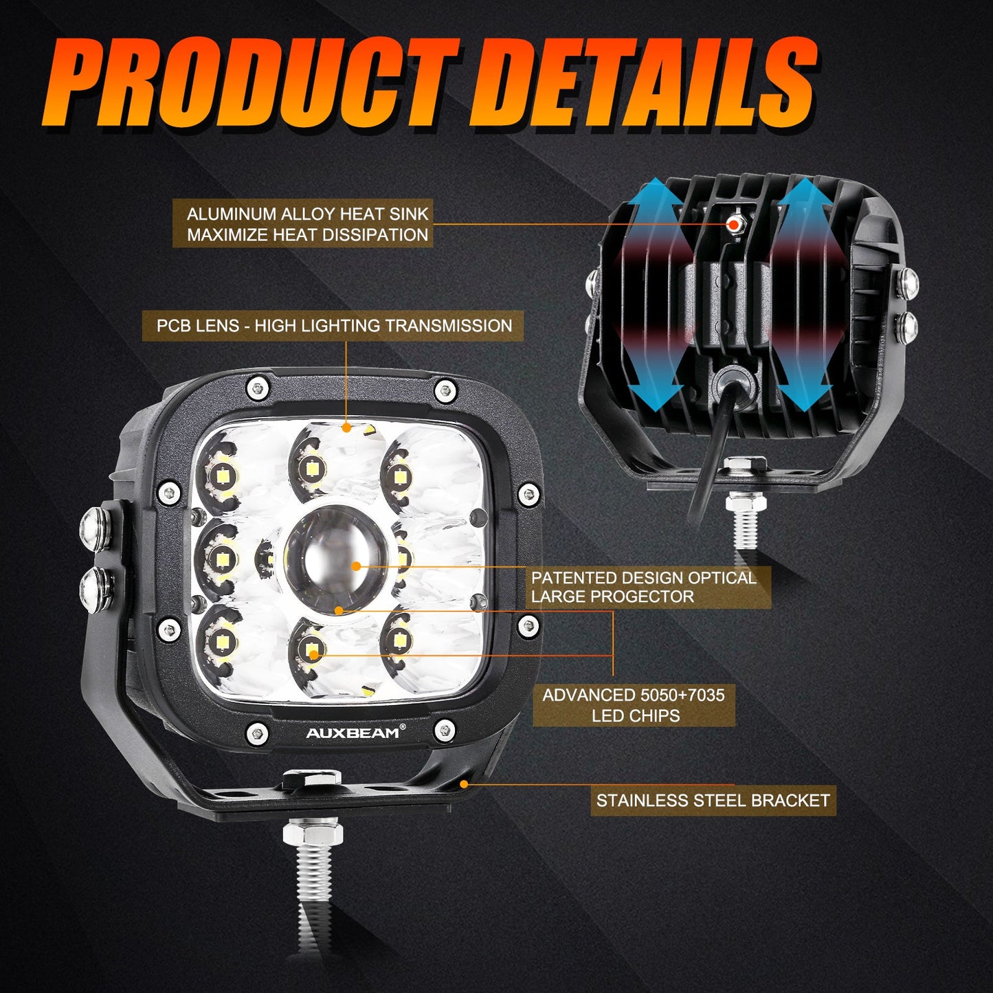 5 INCH 110W WHITE/AMBER LED DRIVING LIGHTS PODS LIGHT WITH ADDITIONAL AMBER COVERS FOR JEEP