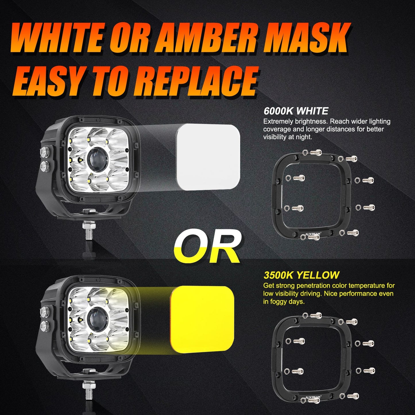 5 INCH 110W WHITE/AMBER LED DRIVING LIGHTS PODS LIGHT WITH ADDITIONAL AMBER COVERS FOR JEEP