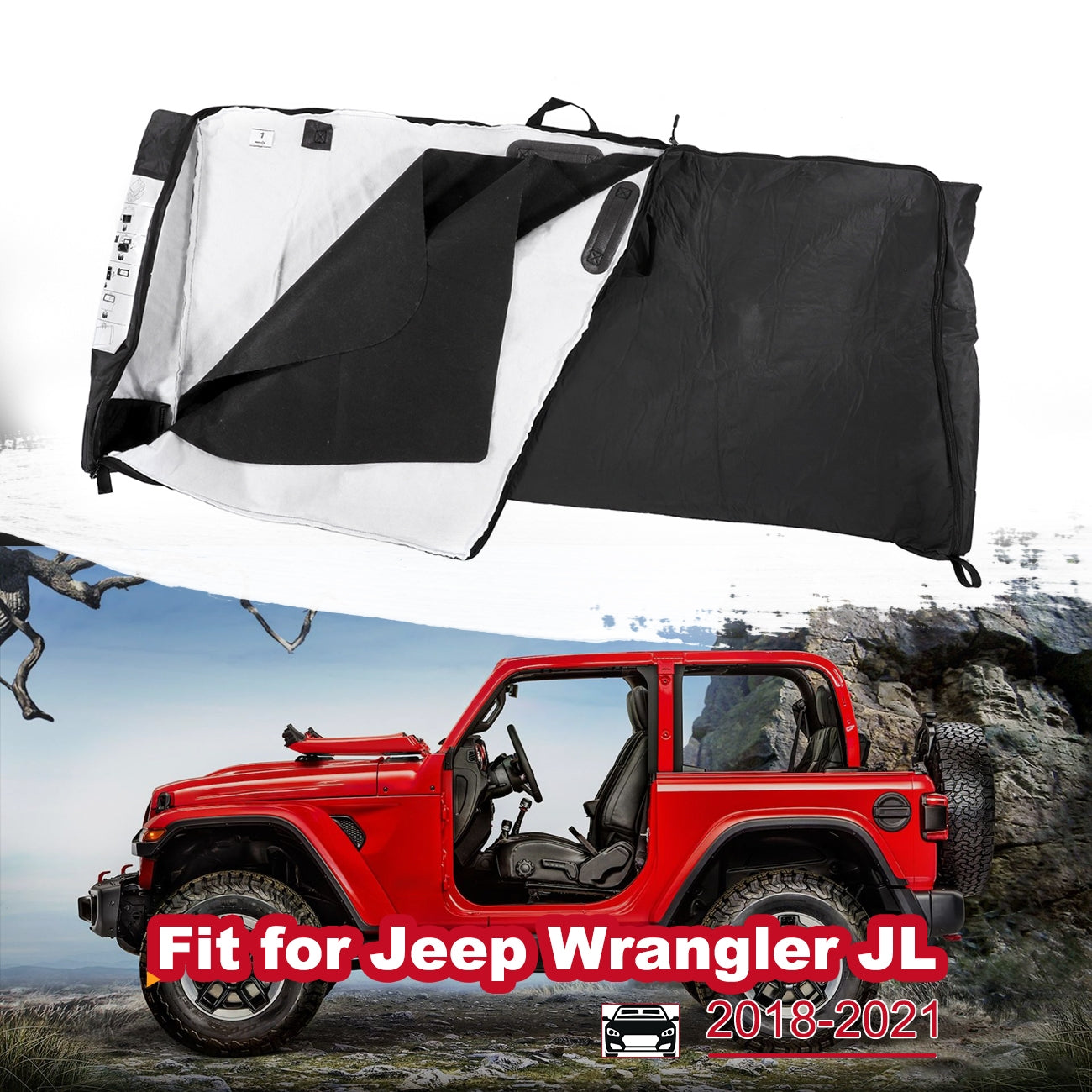 BLACK SOFT TOP WINDOW STORAGE BAG FOR JEEP WRANGLER JL 2018-2021