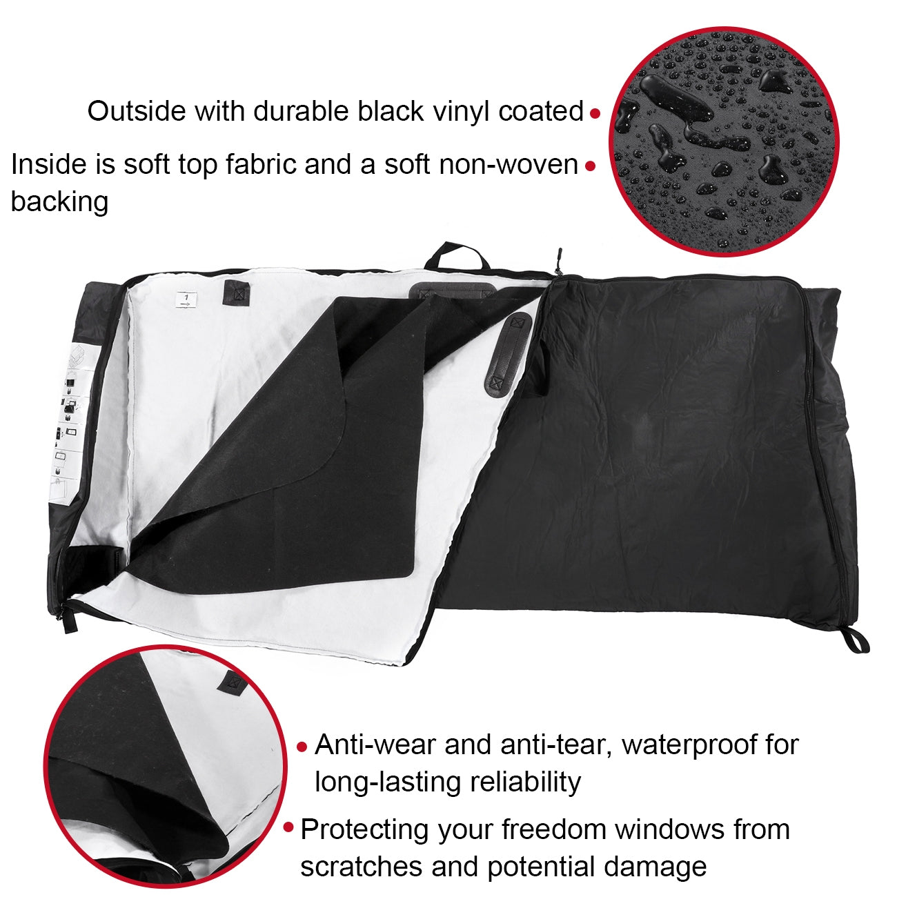 BLACK SOFT TOP WINDOW STORAGE BAG FOR JEEP WRANGLER JL 2018-2021