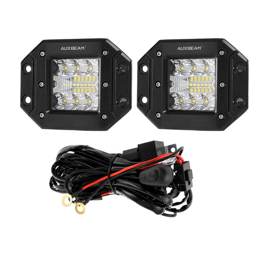 (2PCS/SET) 5 INCH FLUSH MOUNT LED PODS LIGHT SPOT BEAM WITH 2-LEAD WIRING HARNESS FOR JEEP