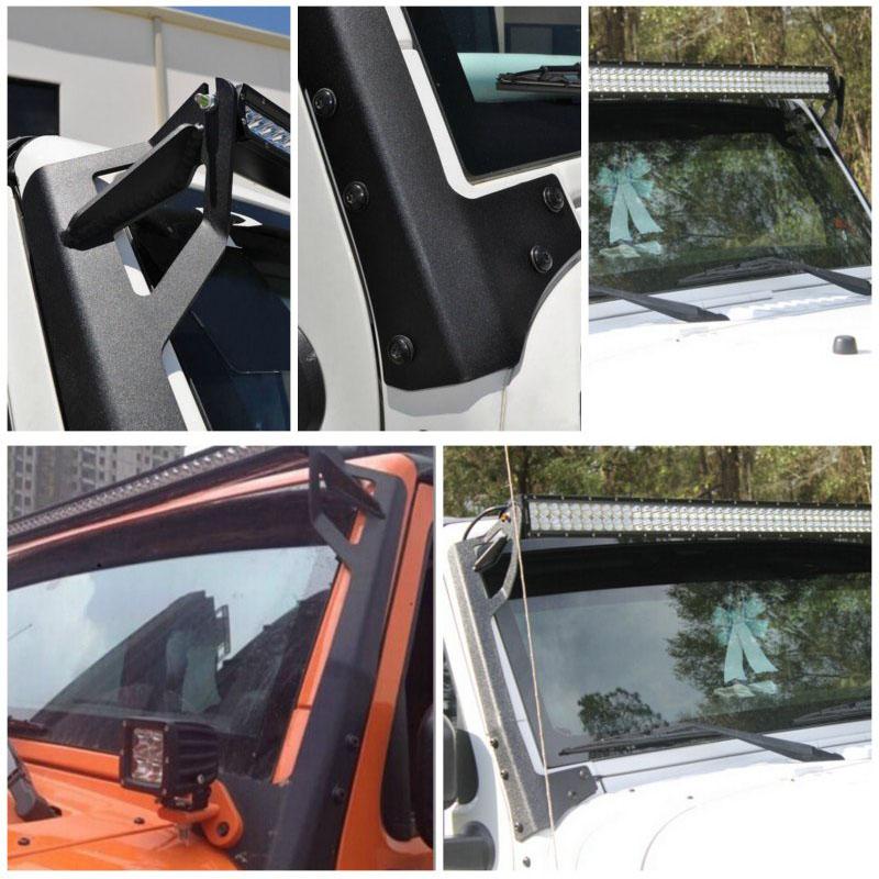 52" STRAIGHT LIGHT BAR WINDSHIELD MOUNTING BRACKETS FOR 2007-2017 JEEP WRANGLER JK